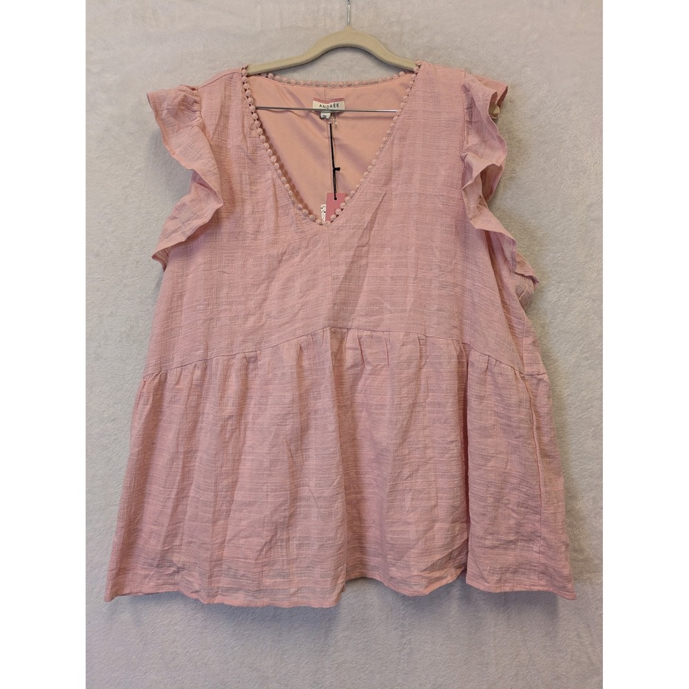 A New Day Pink Ruffle Sleeve V-Neck Top